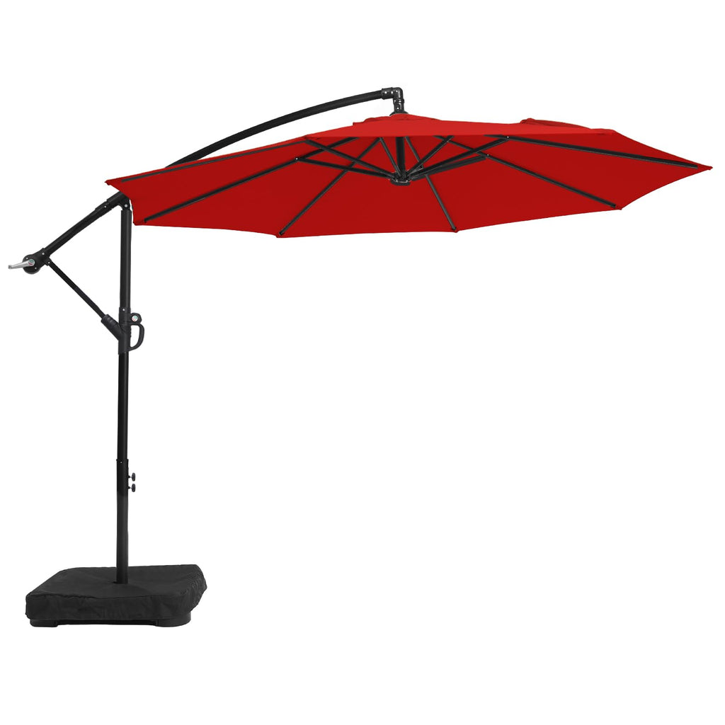 10ft Orange Red Offset Cantilever Patio Umbrella with Base B229