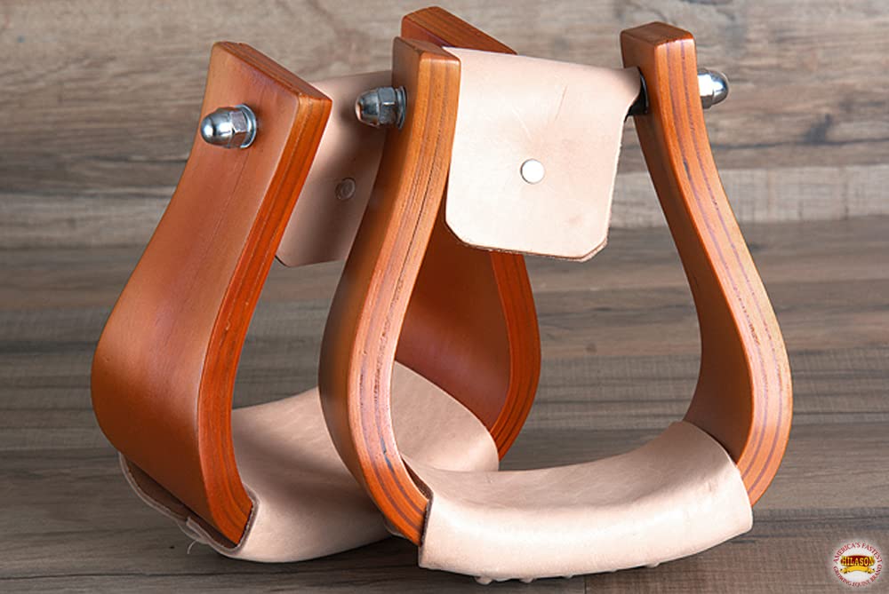Wooden Offset Horse Saddle Stirrups Tan Large T34282