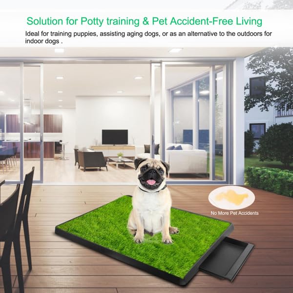 Indoor Dog Potty Training Pad with Removable Waste Tray, Artificial Turf, 25"×20" J322