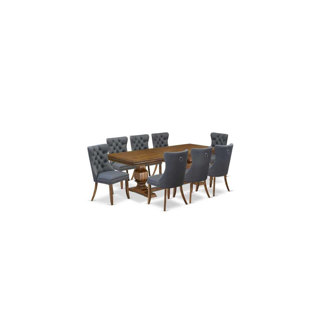 9 Piece Modern Dining Table Set with 8 Gray PU Leather Chairs Y957