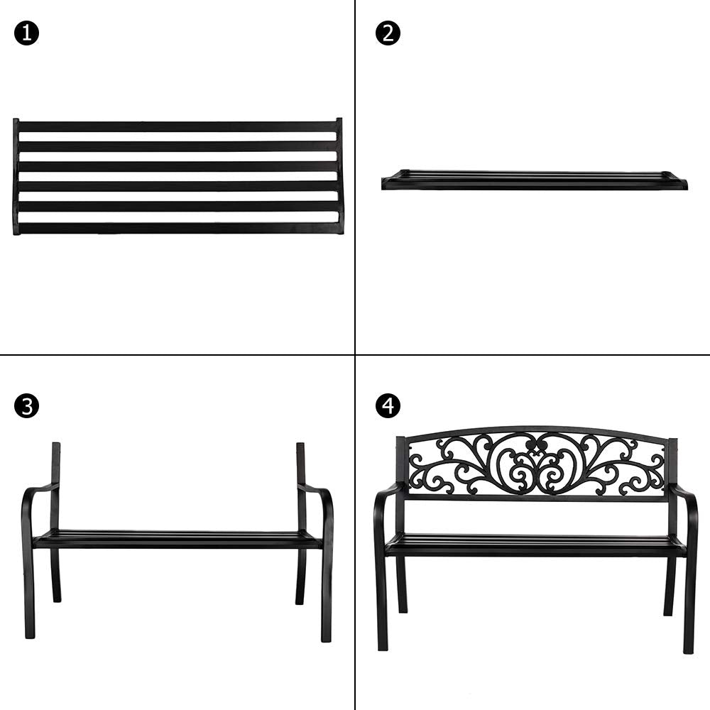 50" Black Metal Patio Bench O4161