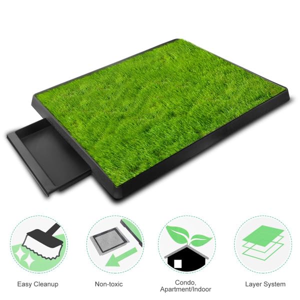 Indoor Dog Potty Training Pad with Removable Waste Tray, Artificial Turf, 25"×20" J322