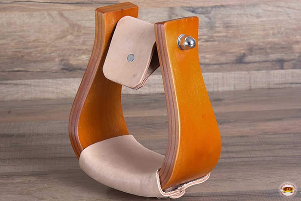 Wooden Offset Horse Saddle Stirrups Tan Large T34282