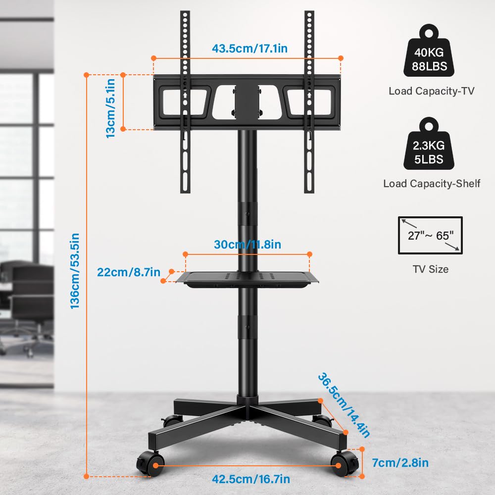 Mobile TV Cart for 23 to 65 inch Flat Screen TVs on Wheels K316305