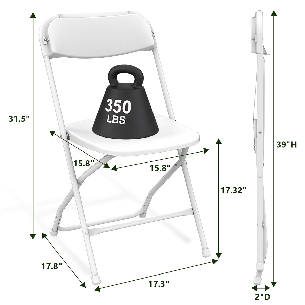 White 10 Pack Heavy Duty Folding Chairs T425
