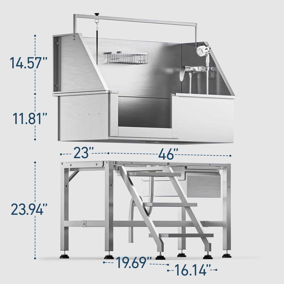 46" Stainless Steel Dog Washing Station with Removable Left Ramp & Storage Drawer A328582