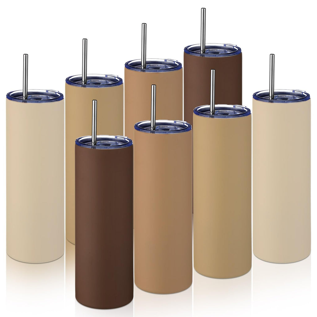 8 Pcs 20oz Insulated Stainless Steel Tumbler with Lid and Straw D4551