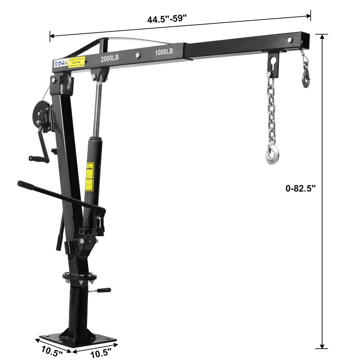Hydraulic Pickup Truck Crane with Hand Winch, 2000-Lb. Capacity, Adjustable Boom, 360° Pivot I93376