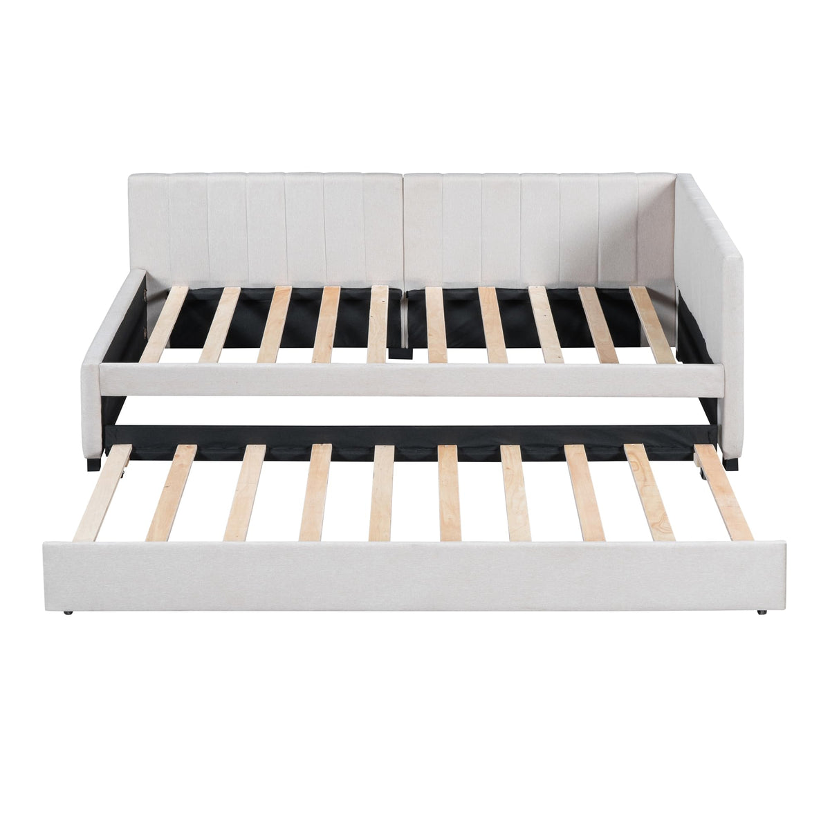 Upholstered Twin Daybed with Trundle, Linen Fabric, Beige P822608