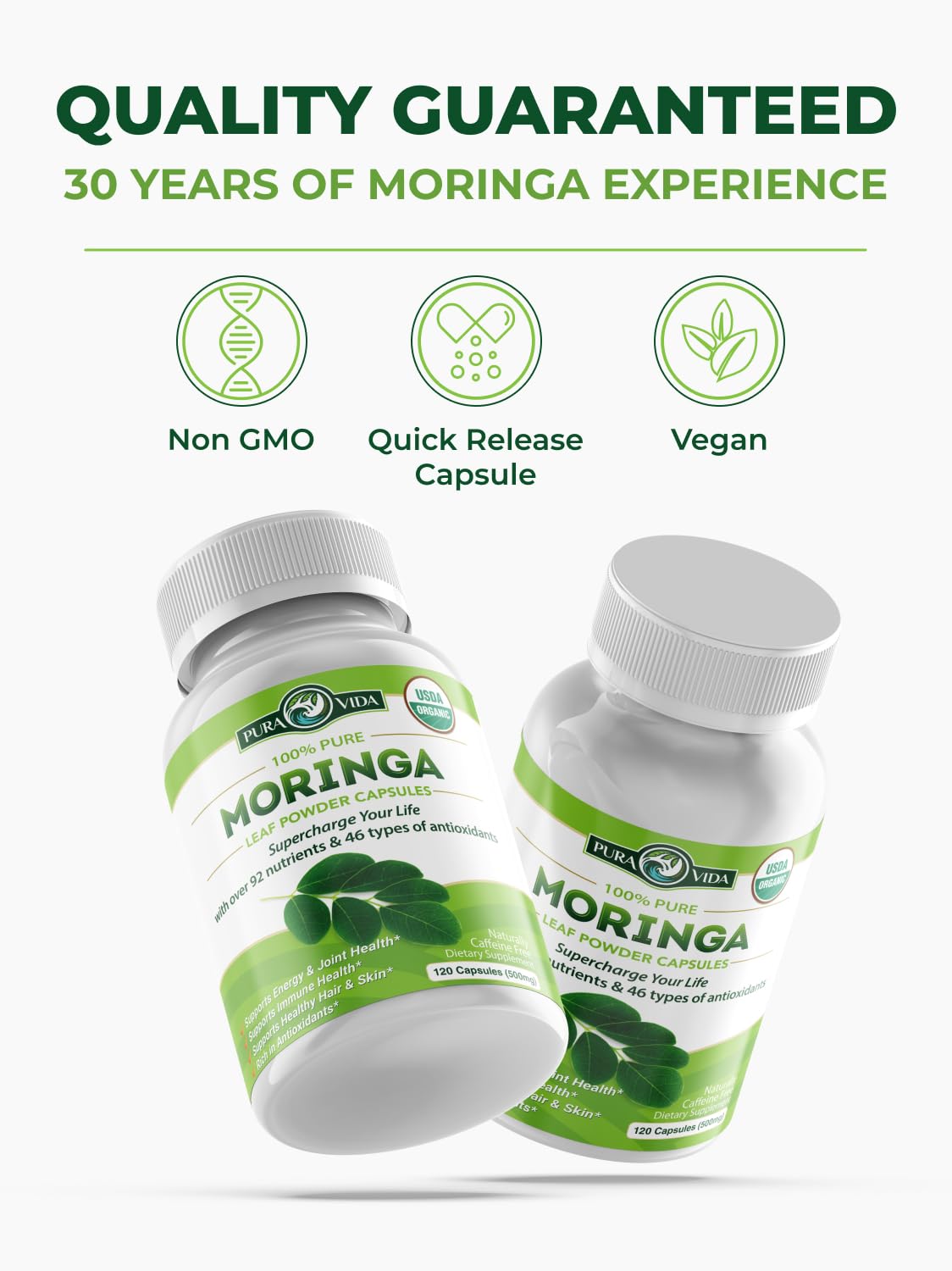 Organic Moringa Capsules 120ct 500mg T592