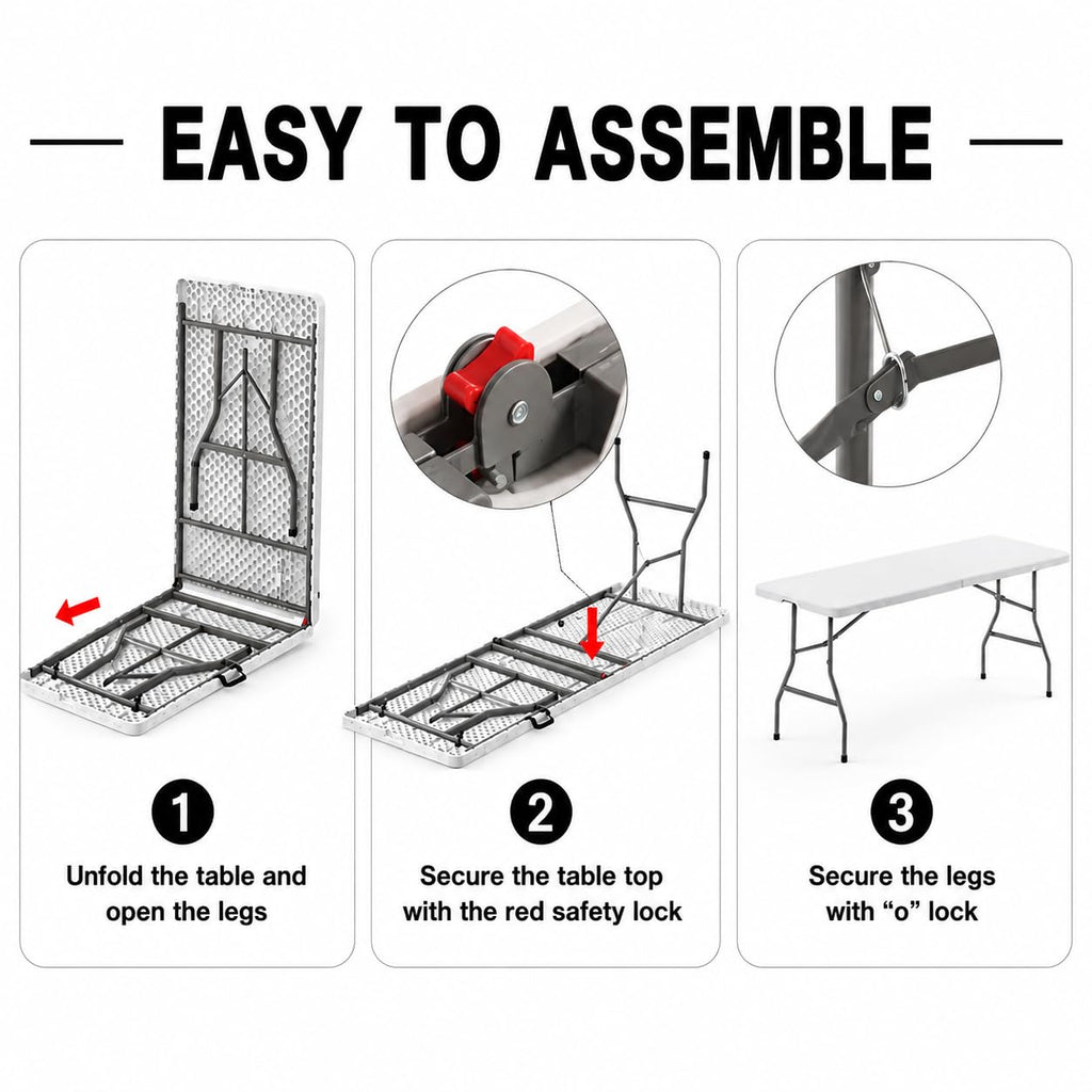 6 Foot Foldable Table with Handle & Steel Legs D40523