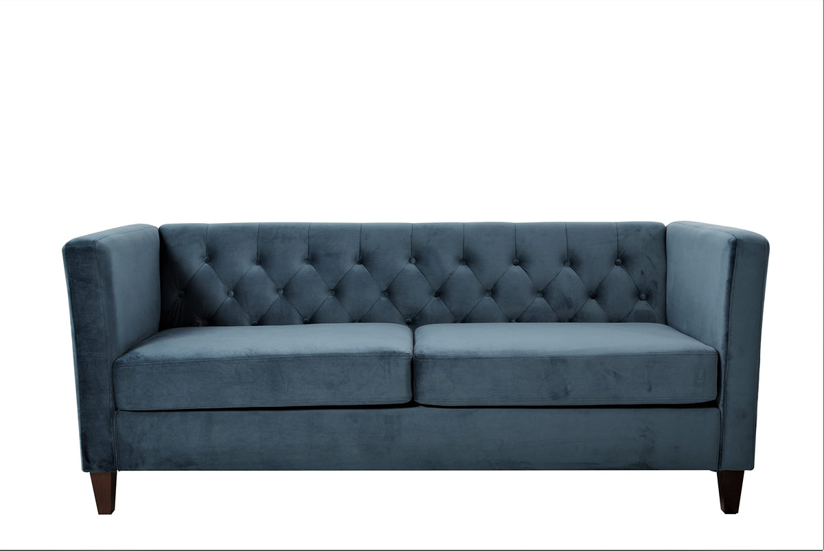 Prussian Blue Velvet Three Seater Sofa O141