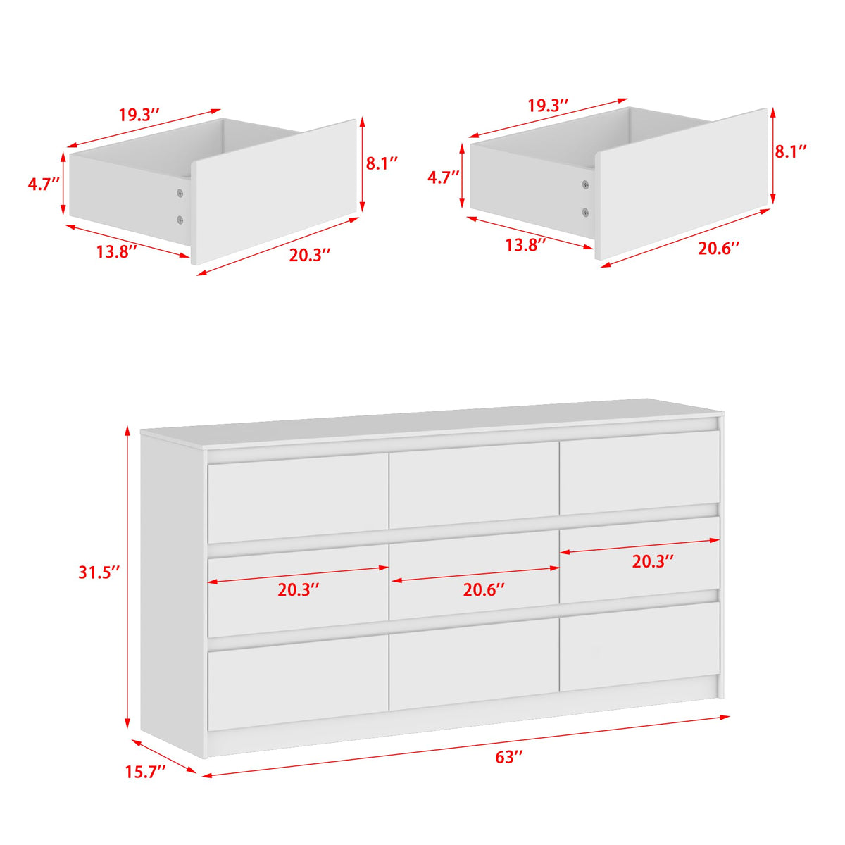 White 9 Drawer Wood Dresser W925280