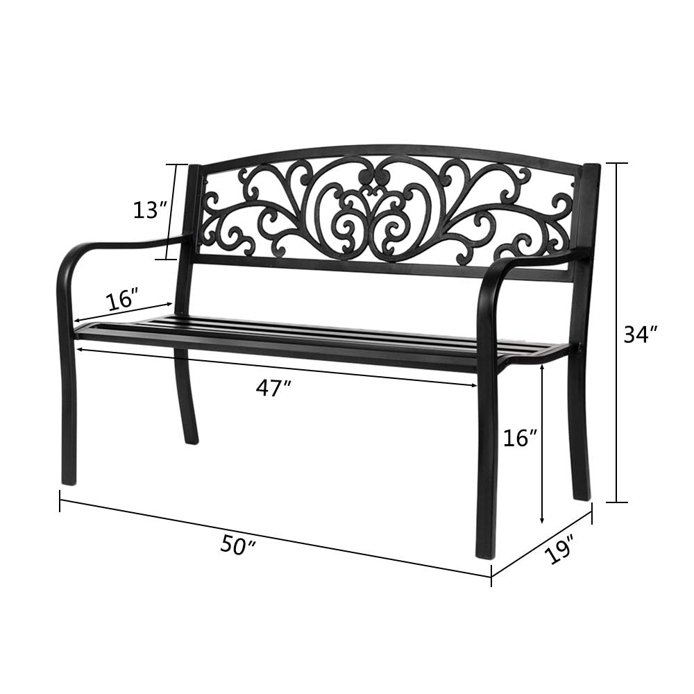 50" Black Metal Patio Bench O4161