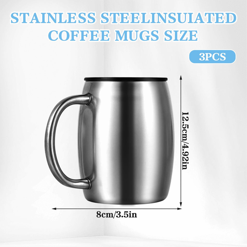 3 Pack 14 oz Insulated Stainless Steel Coffee Mug with Lid and Handle W67516