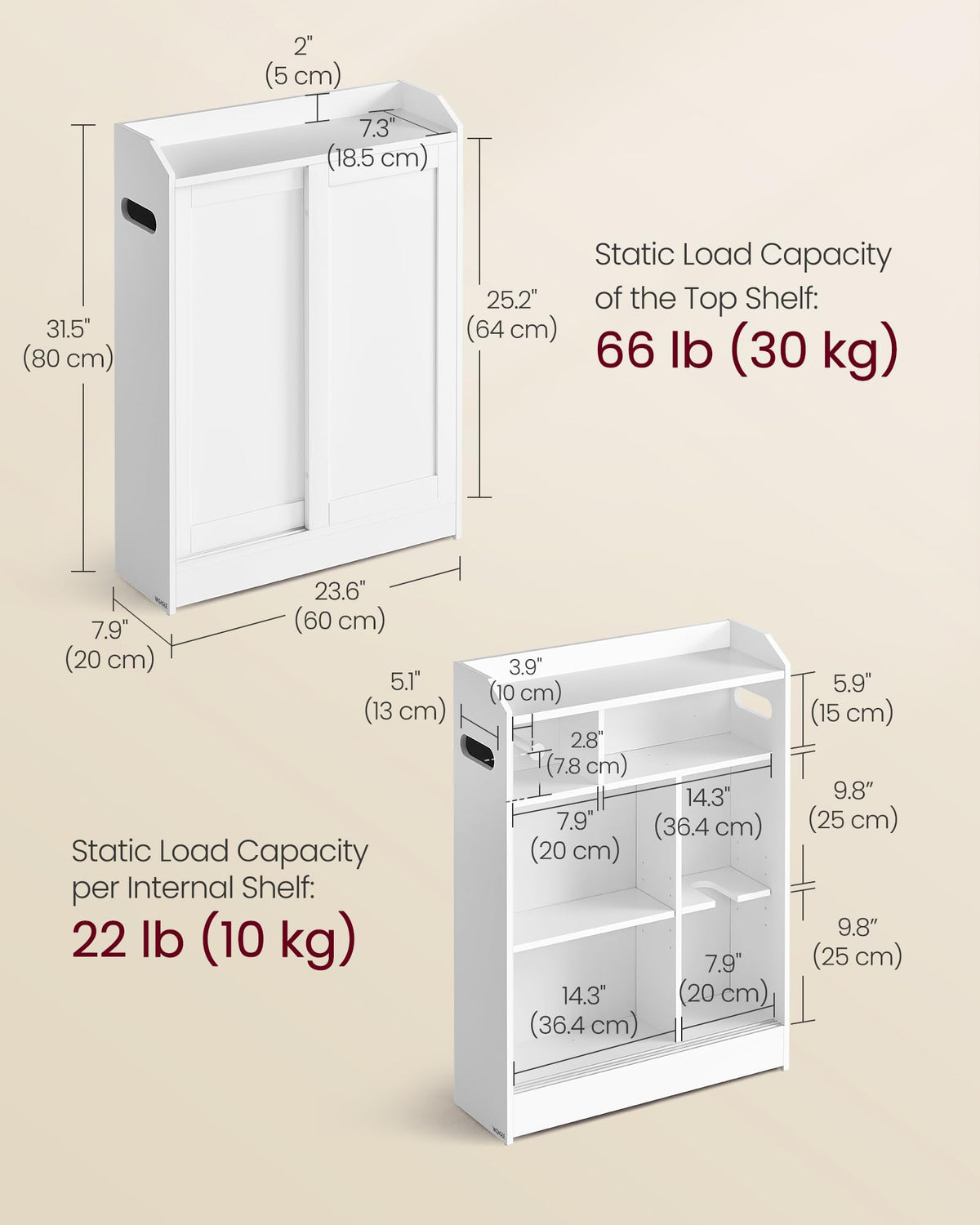Slim Bathroom Storage Cabinet with Sliding Doors W579
