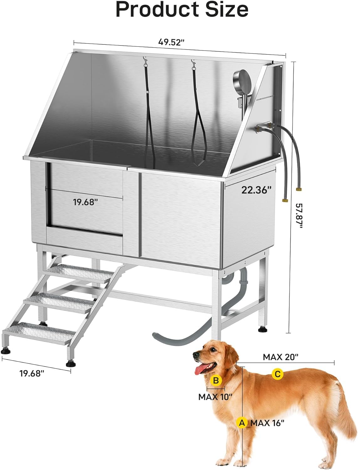 50" Stainless Steel Dog Grooming Bathtub with Faucet H931294