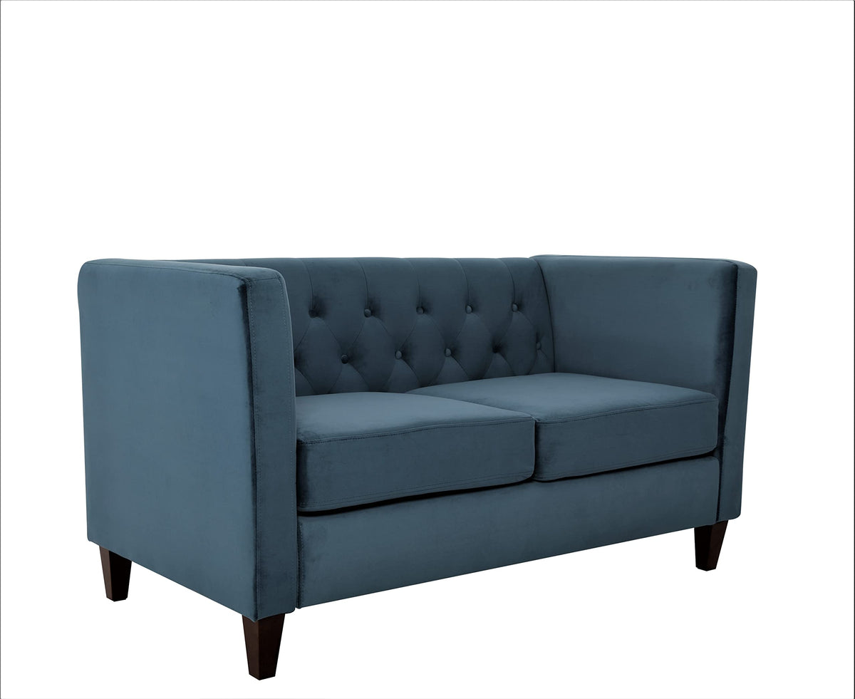 Prussian Blue Velvet Three Seater Sofa O141