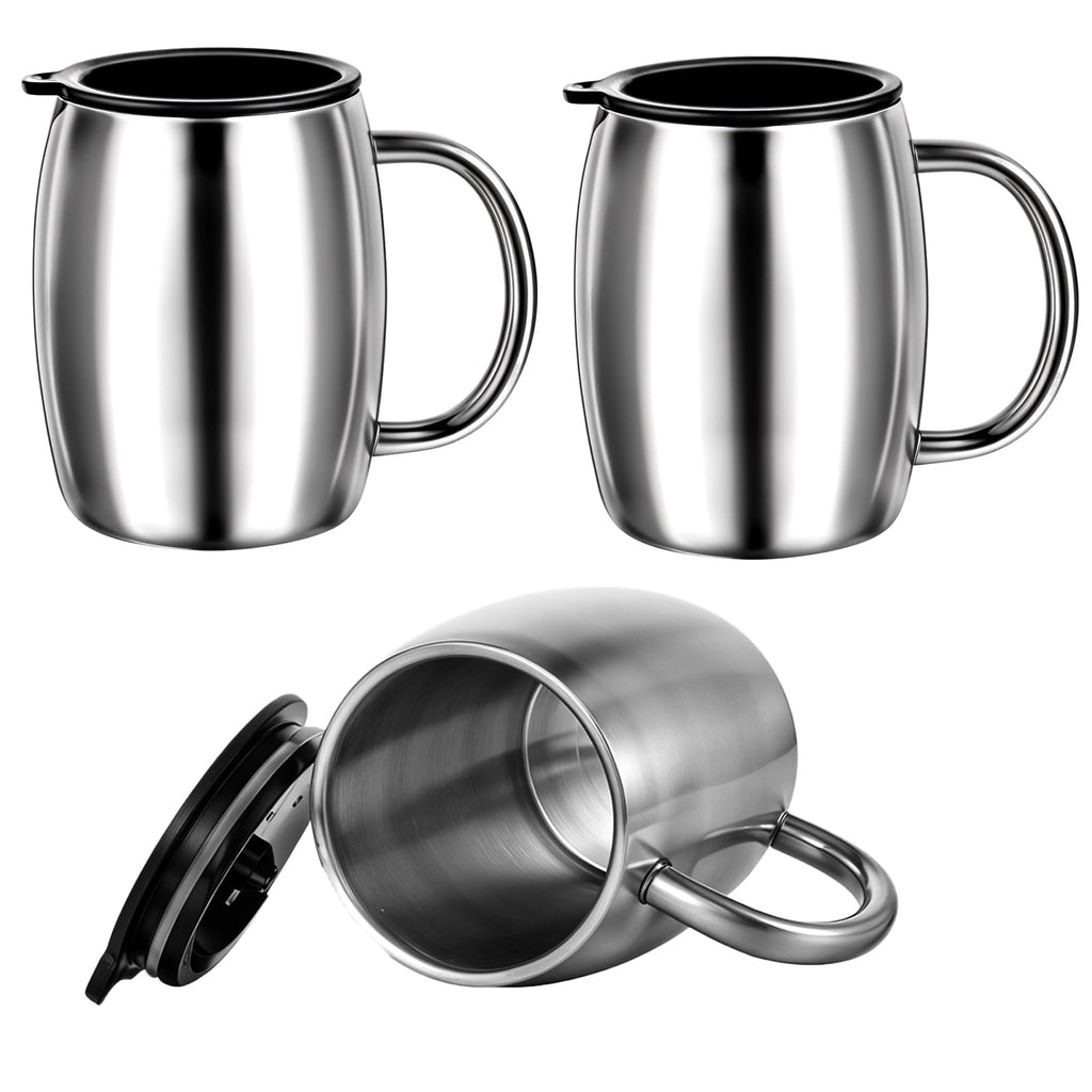 3 Pack 14 oz Insulated Stainless Steel Coffee Mug with Lid and Handle W67516