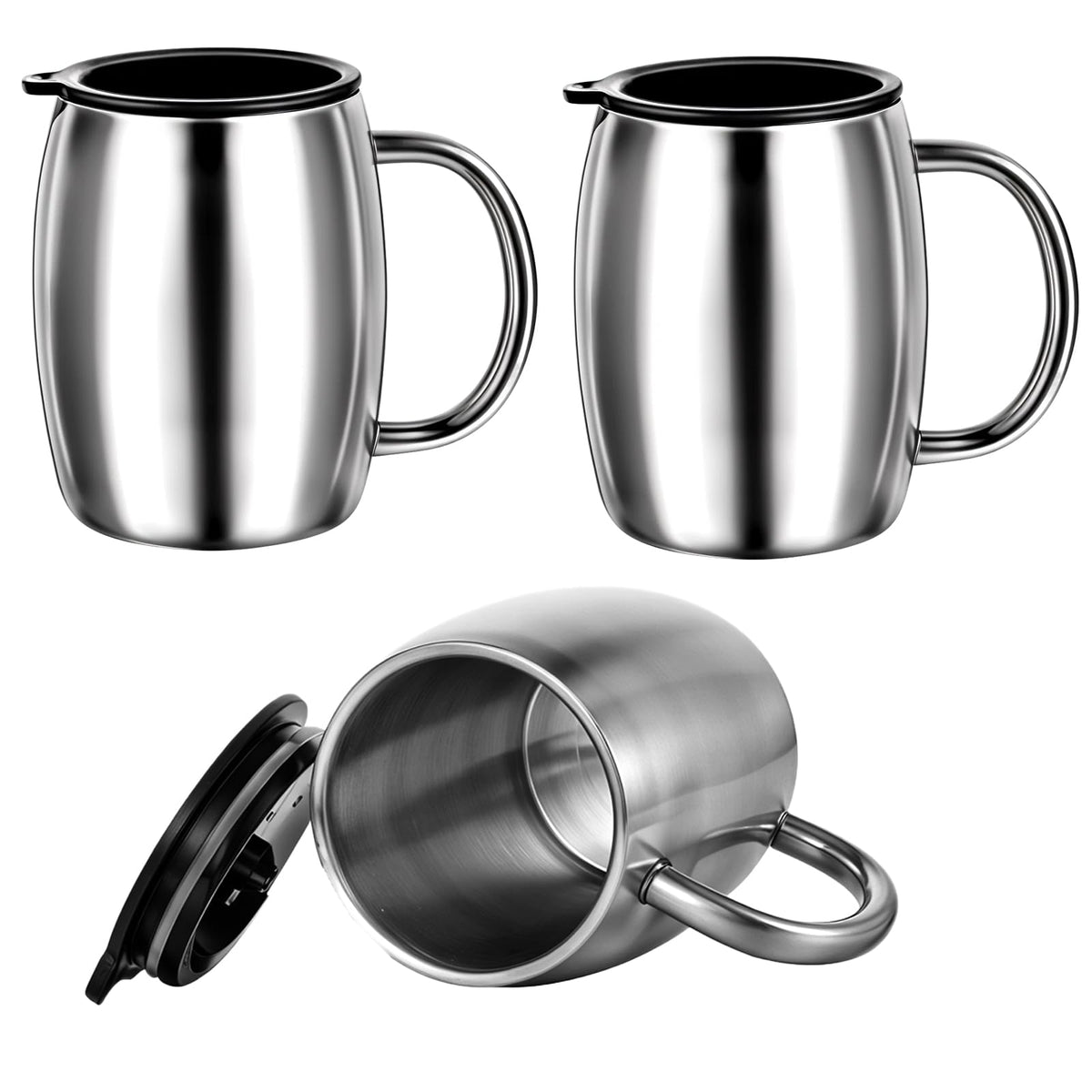 3 Pack 14 oz Insulated Stainless Steel Coffee Mug with Lid and Handle W67516