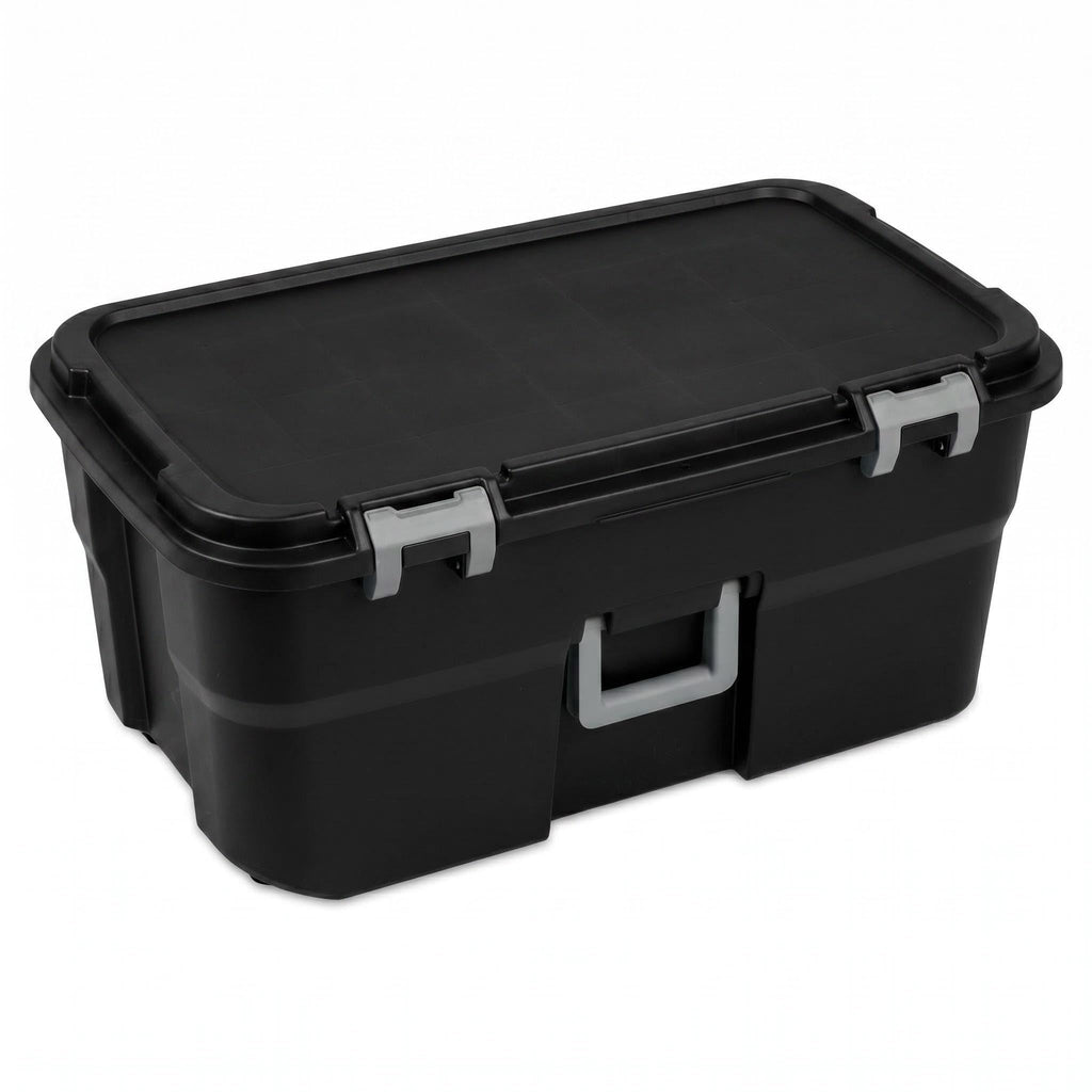 22 Gallon Black Wheeled Plastic Storage Trunk F213015