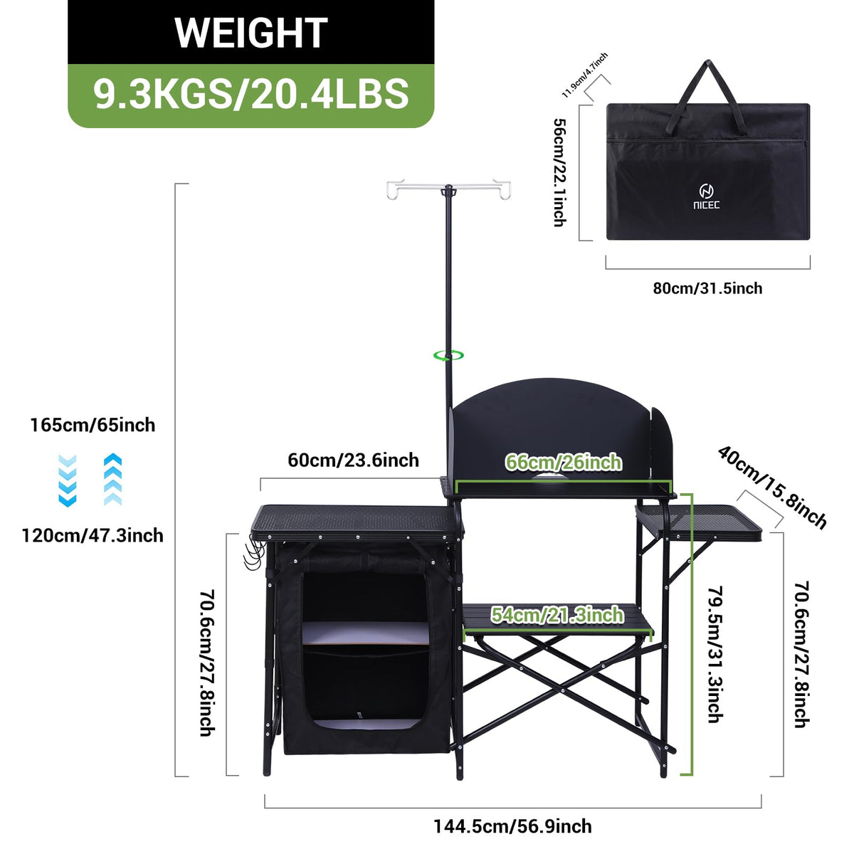 Black Portable Folding Camping Table S95432