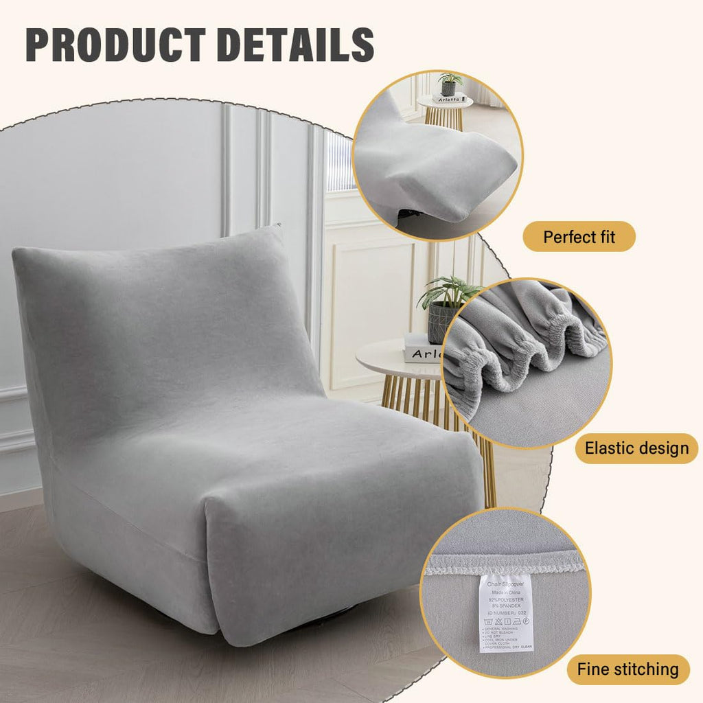 Light Gray Velvet Oversized Recliner Chair Cover V64867