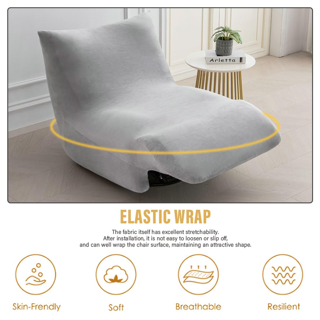 Light Gray Velvet Oversized Recliner Chair Cover V64867
