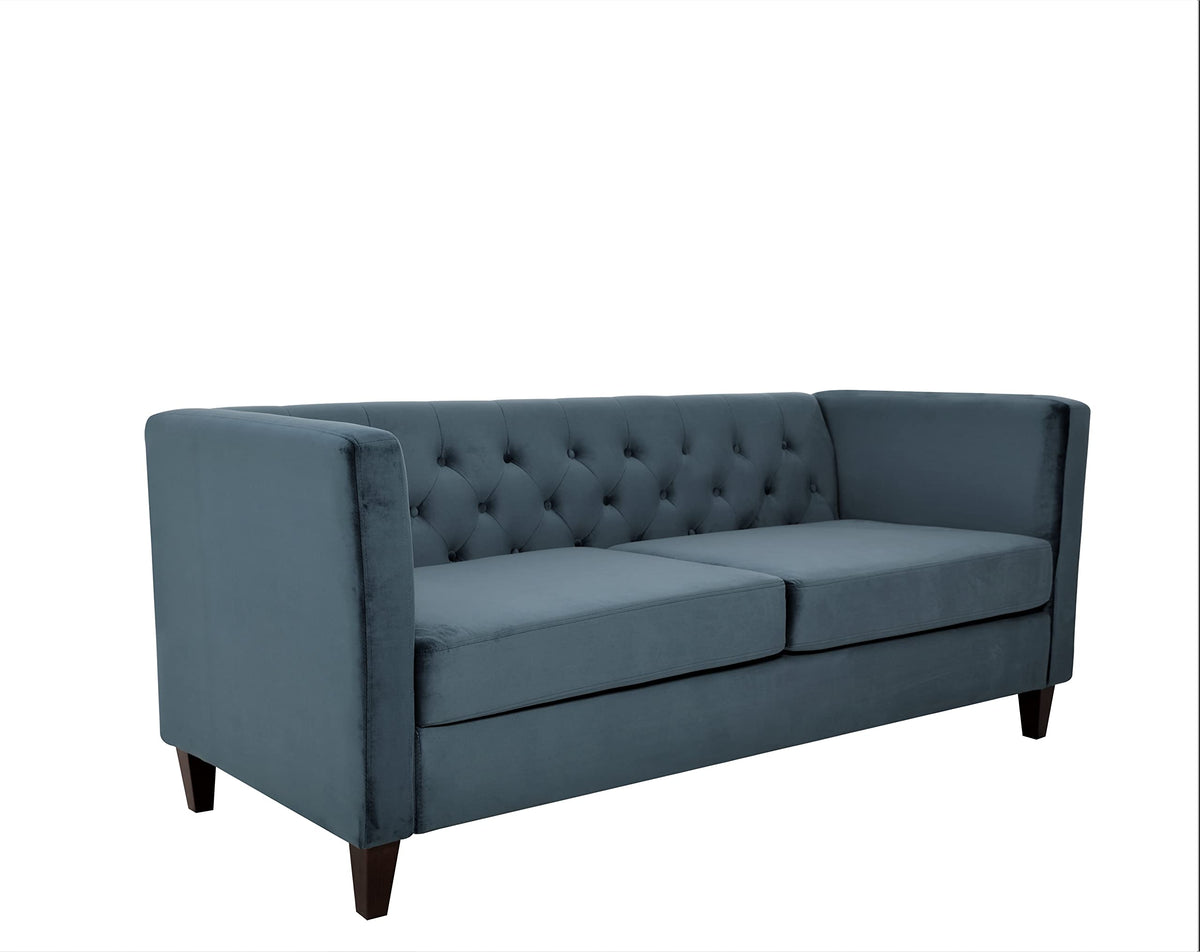 Prussian Blue Velvet Three Seater Sofa O141