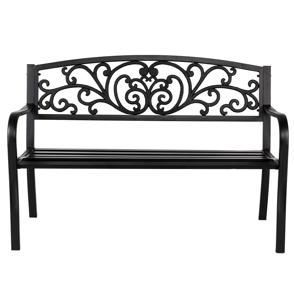 50" Black Metal Patio Bench O4161
