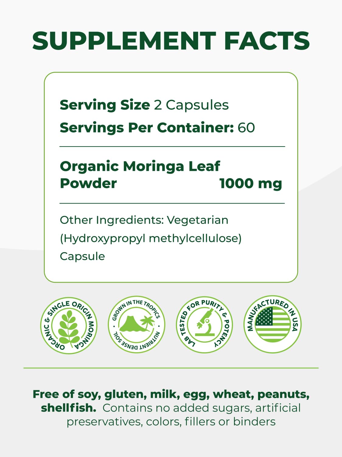 Organic Moringa Capsules 120ct 500mg T592