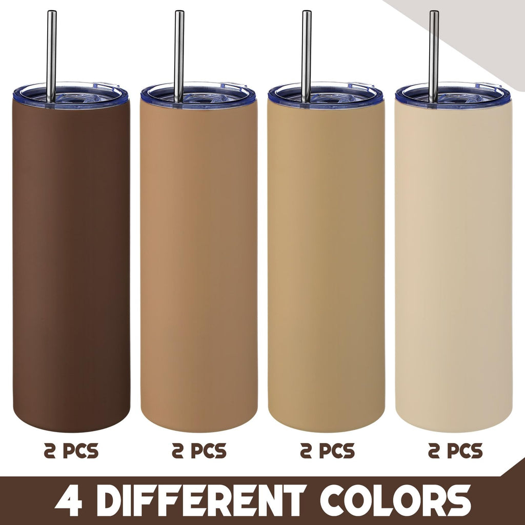 8 Pcs 20oz Insulated Stainless Steel Tumbler with Lid and Straw D4551