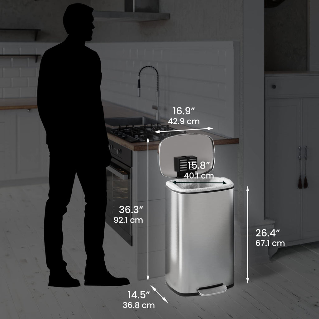 13.2 Gallon Stainless Steel Step Trash Can with Lid E47673