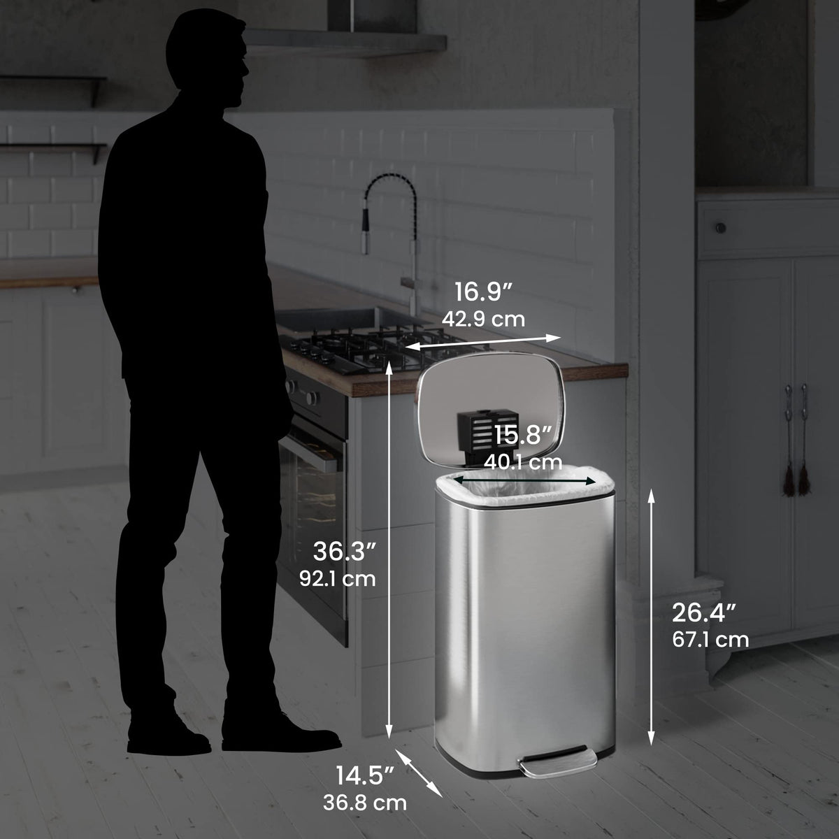 13.2 Gallon Stainless Steel Step Trash Can with Lid E47673