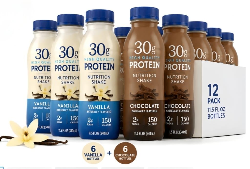 High Protein Nutrition Shake, Vanilla & Chocolate Flavor 30g, 12 Pack, 11.5 fl oz Bottles Q926766