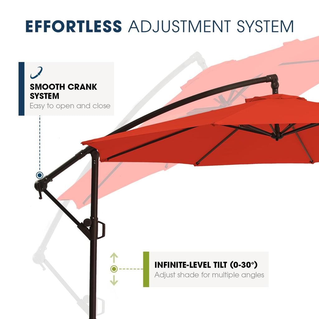 10ft Orange Red Offset Cantilever Patio Umbrella with Base B229