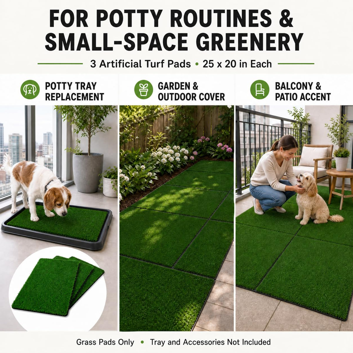 Dog Potty Grass Pads, 3 Pack, 25 x 20 in Replacement Turf T850499