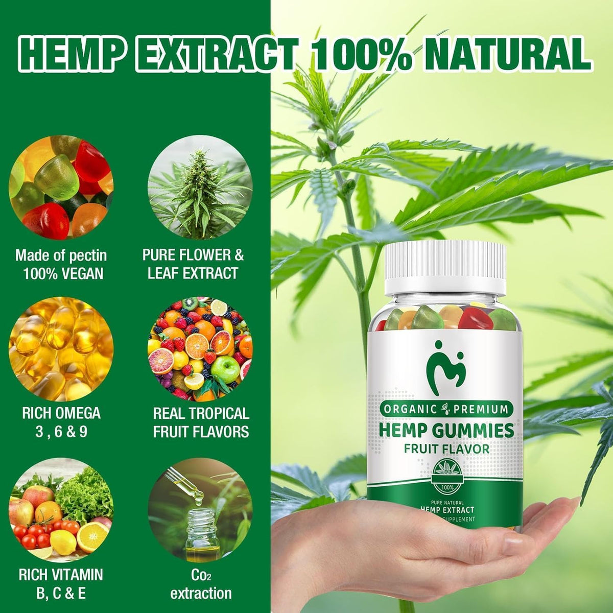 Hemp Gummies Extra Strength Vegan Low Sugar 3 Pack U458756