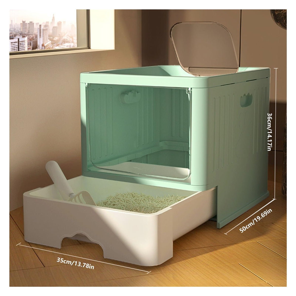 Cat Litter Box with Scoop, Large Top Entry Anti-Splashing with Lid C380