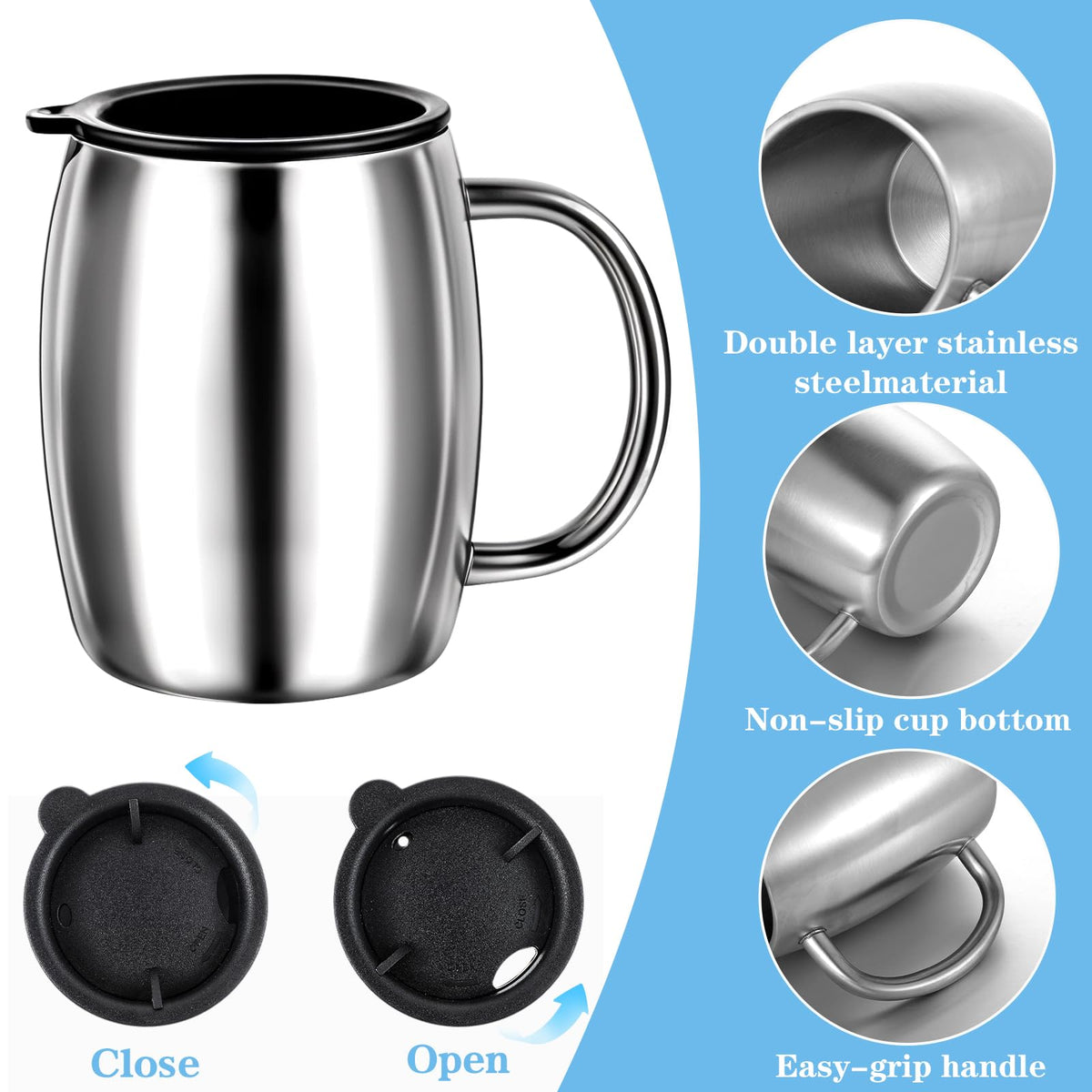 3 Pack 14 oz Insulated Stainless Steel Coffee Mug with Lid and Handle W67516
