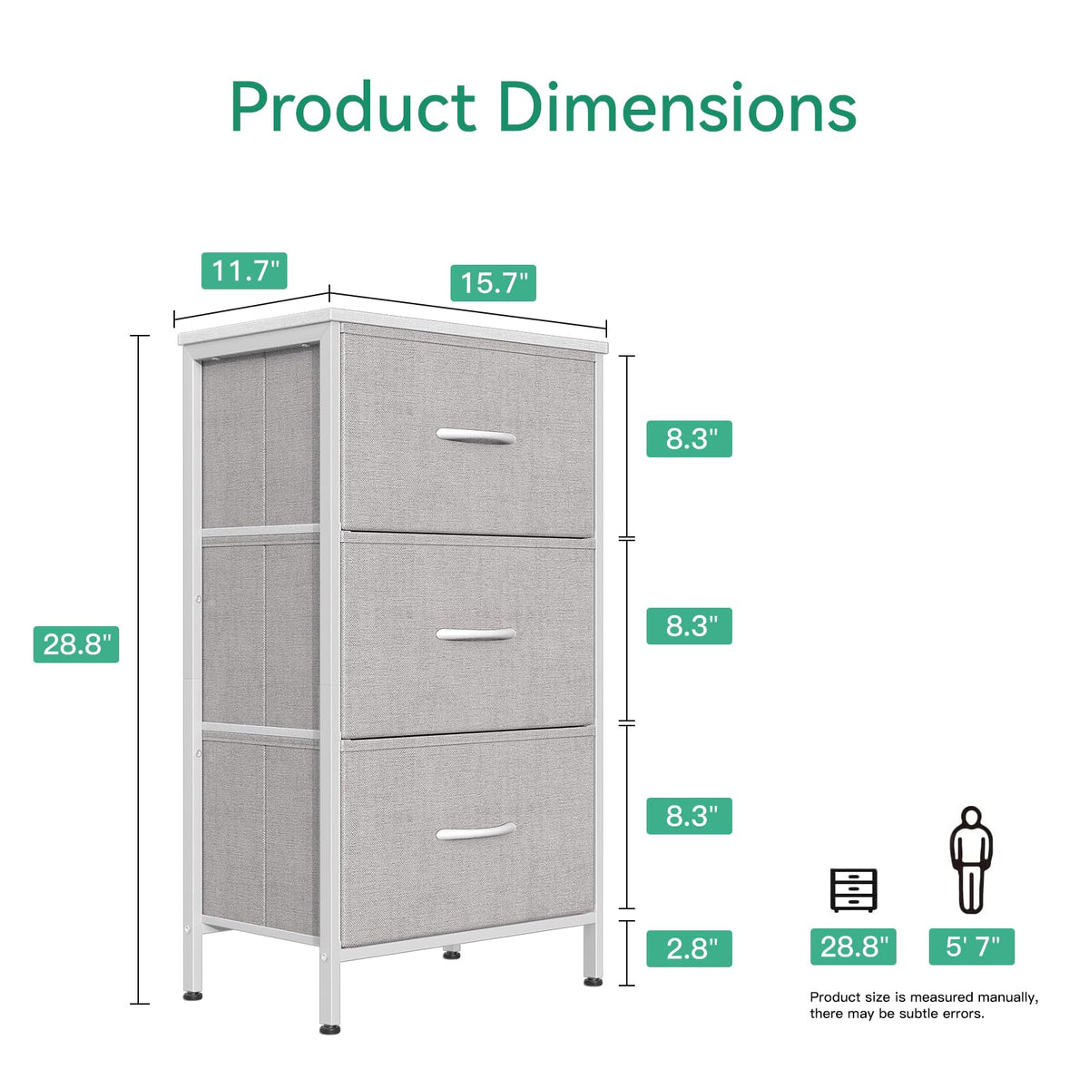 Light Grey 3 Drawer Dresser T715019