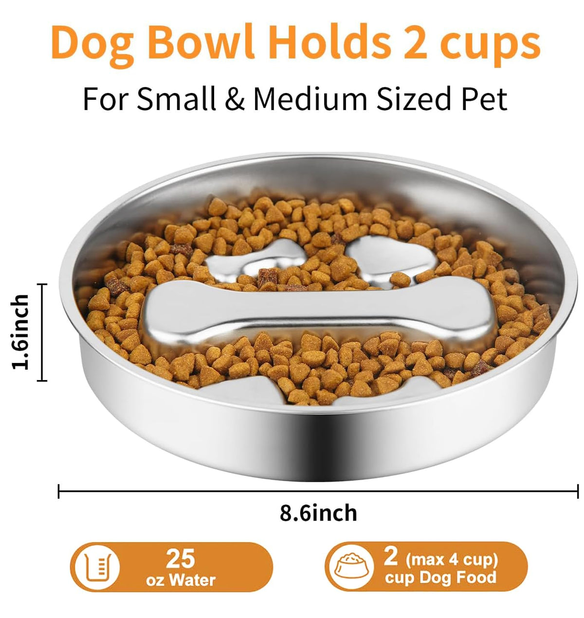 Stainless Steel Slow Feeder Dog Bowls, 2 Pcs Q852455