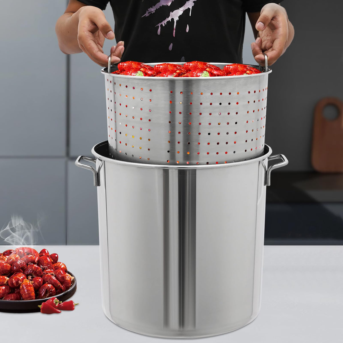 Stainless Steel 40L Stockpot with Basket Lid R44145