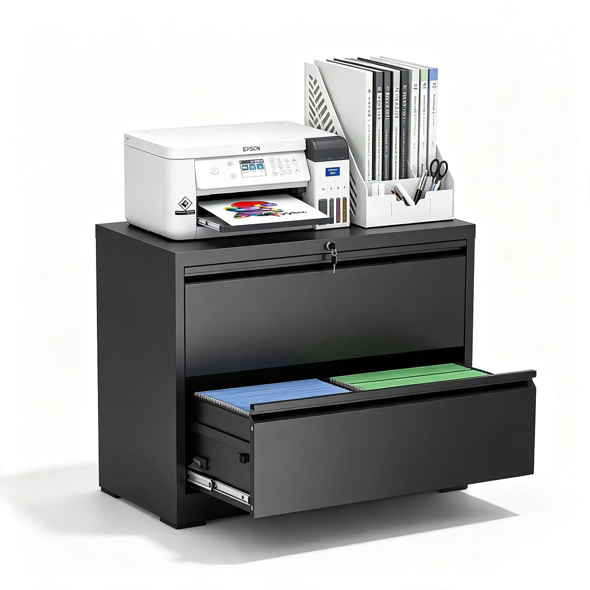 Black 2 Drawer Metal Lateral File Cabinet with Lock O79783