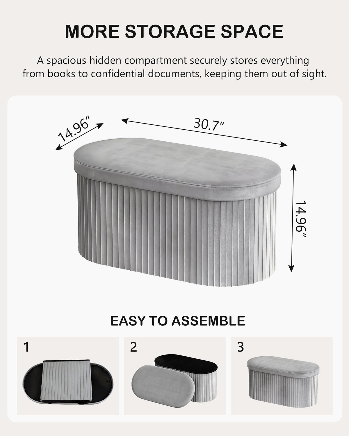 Folding Velvet Storage Ottoman J42805