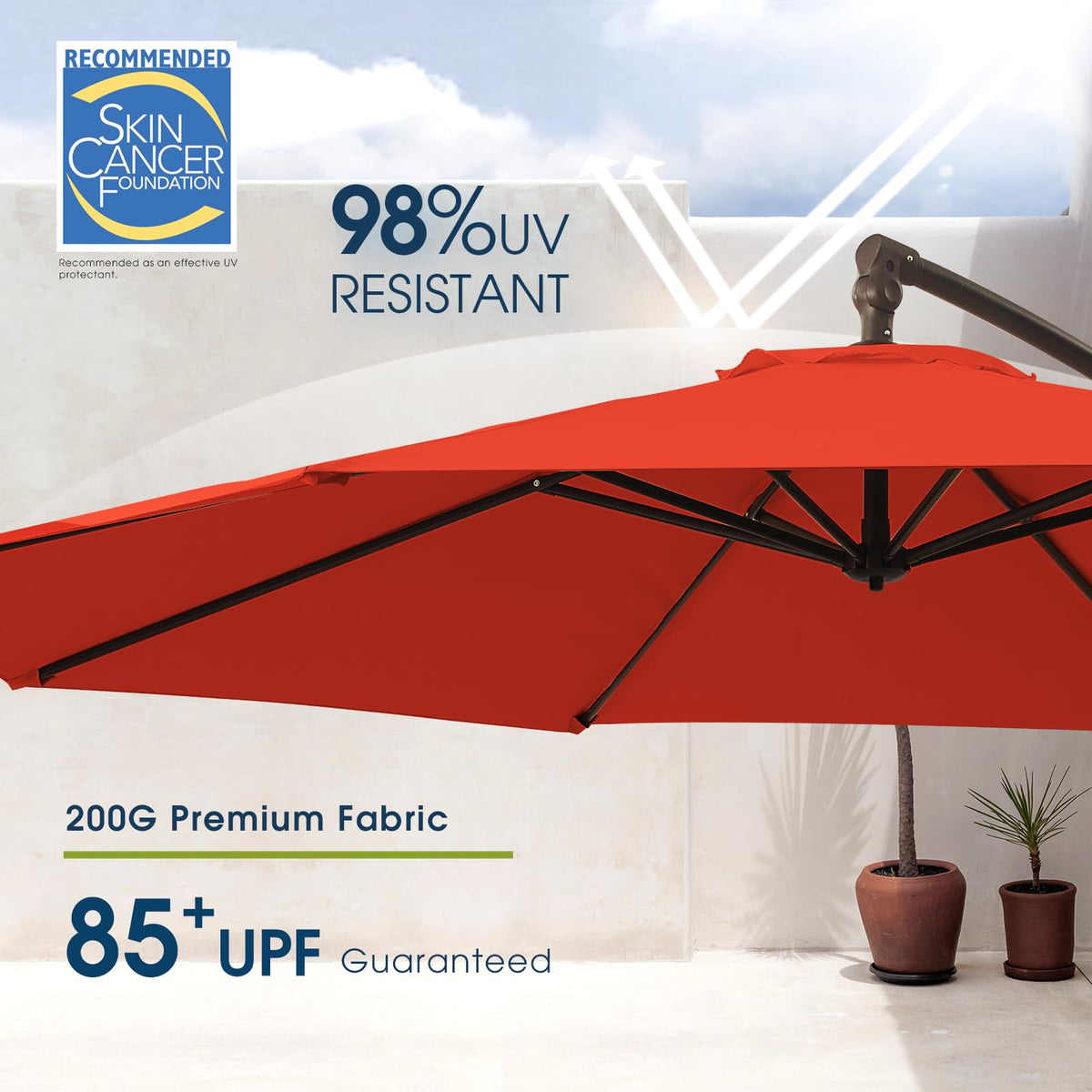 10ft Orange Red Offset Cantilever Patio Umbrella with Base B229