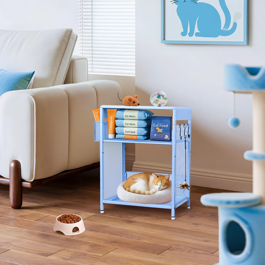 Sky Blue Kids Nightstand with Hooks and Holder U5911