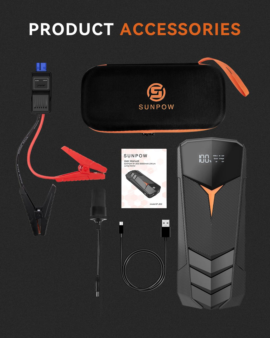 2000A Peak 20000mAh 12V Lithium Jump Starter Battery Pack with LCD Screen and LED Light B84050