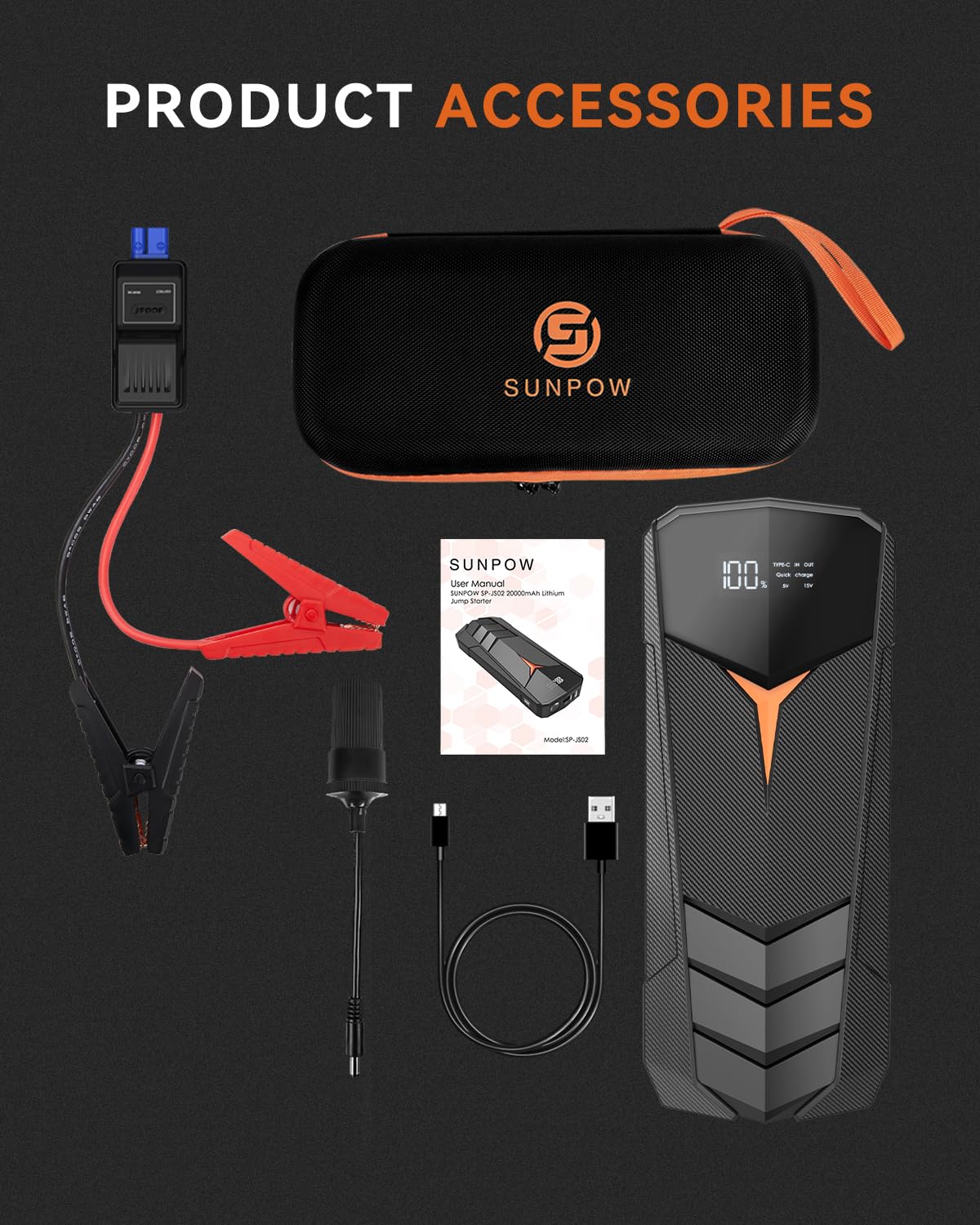 2000A Peak 20000mAh 12V Lithium Jump Starter Battery Pack with LCD Screen and LED Light B84050