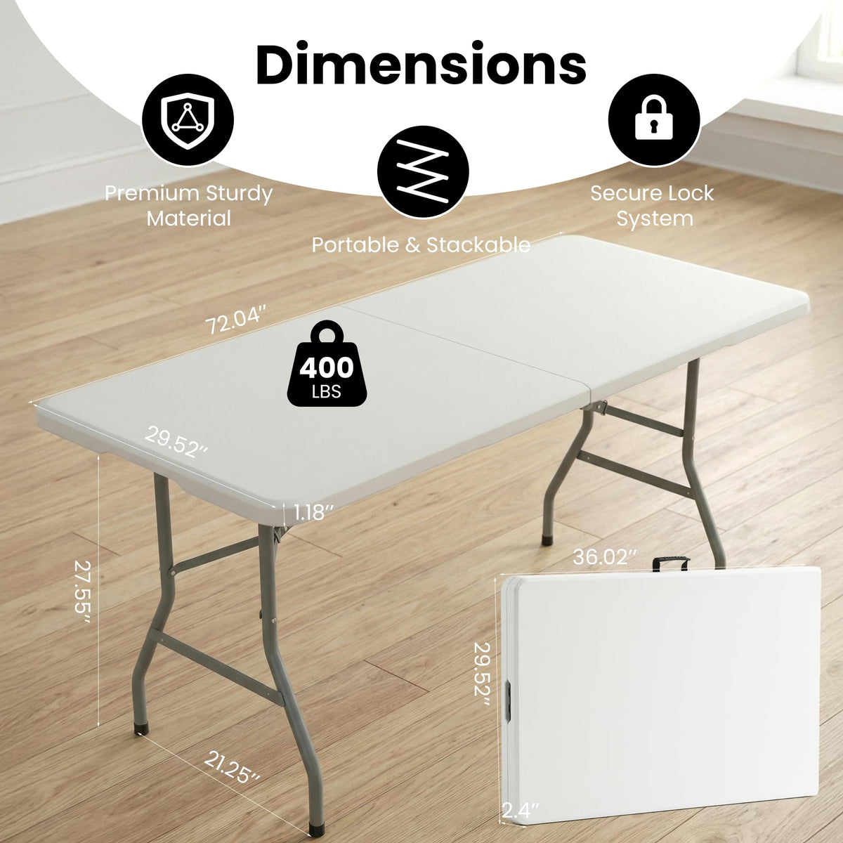 6 Foot Foldable Table with Handle & Steel Legs D40523